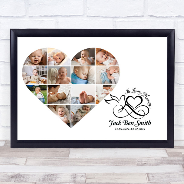 Photo Collage Kids Memorial Gift For Anyone 14-Photo Heart Dove Print Or Canvas
