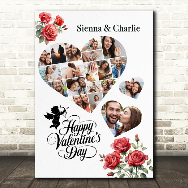 Photo Collage Valentine's Day Custom Gift 19-Photo Hearts Roses Print Or Canvas