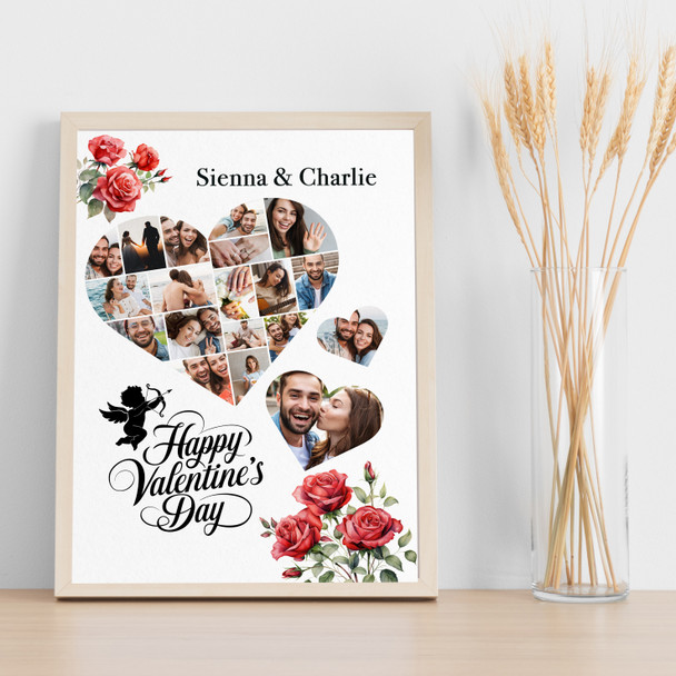 Photo Collage Valentine's Day Custom Gift 19-Photo Hearts Roses Print Or Canvas