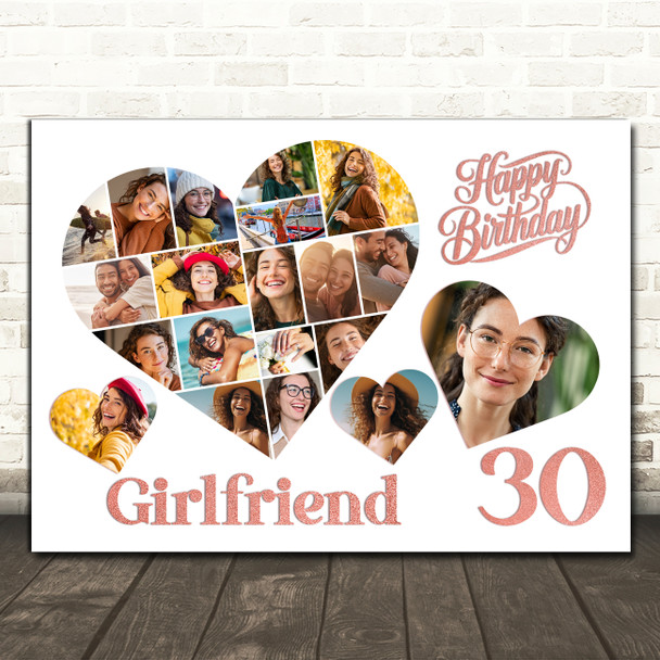 Photo Collage 30th Birthday Gift For Girlfriend 20-Photo Hearts Print Or Canvas