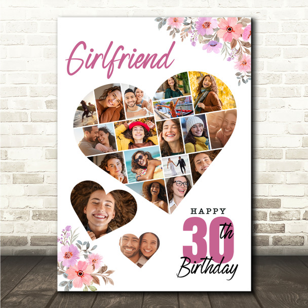 Photo Collage 30th Birthday Gift For Girlfriend 19-Photo Floral Print Or Canvas