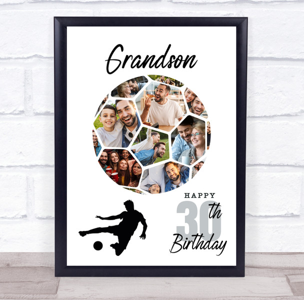 Photo Collage 30th Birthday Gift For Grandson 14-Photo Football Print Or Canvas