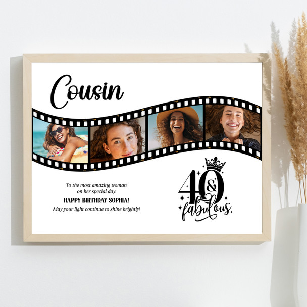 Photo Collage 40th Birthday Gift For Cousin 4-Photo Camera Film Print Or Canvas