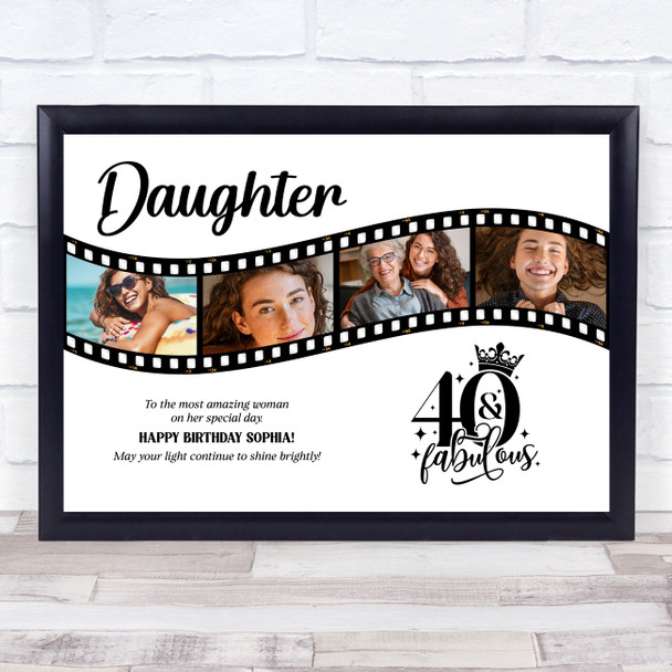 Photo Collage 40th Birthday Gift For Daughter 4-Photo Film Reel Print Or Canvas