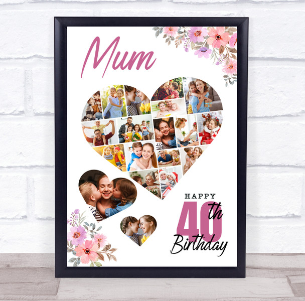 Photo Collage 40th Birthday Custom Gift For Mum 19-Photo Floral Print Or Canvas