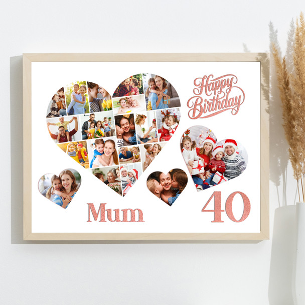 Photo Collage 40th Birthday Custom Gift For Mum 20-Photo Hearts Print Or Canvas