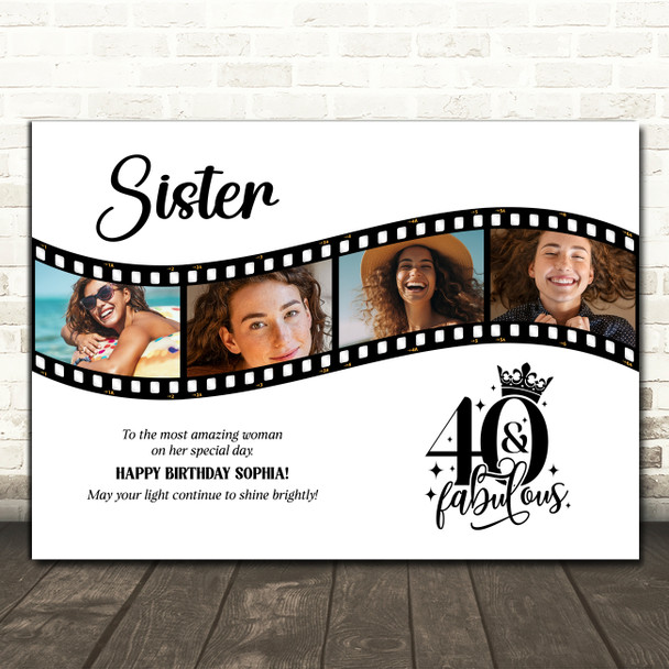 Photo Collage 40th Birthday Gift For Sister 4-Photo Camera Film Print Or Canvas