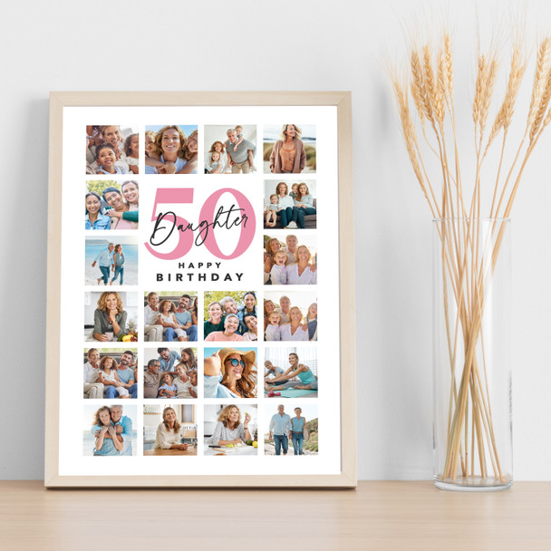 Photo Collage 50th Birthday Gift For Daughter 20-Photo Portrait Print Or Canvas