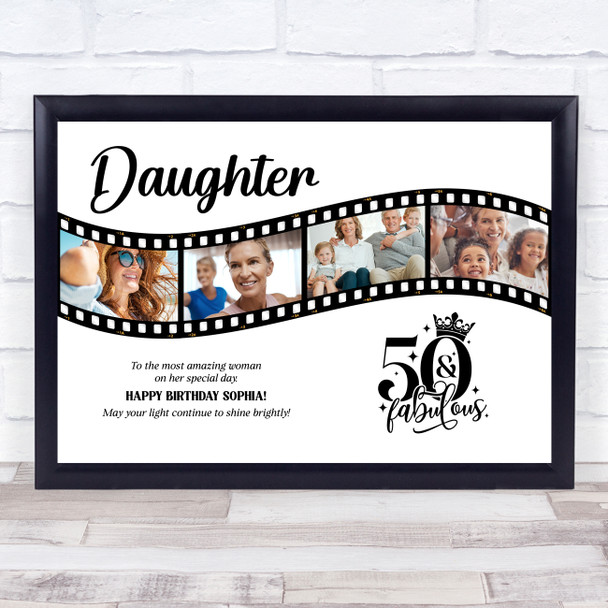 Photo Collage 50th Birthday Gift For Daughter 4-Photo Film Reel Print Or Canvas
