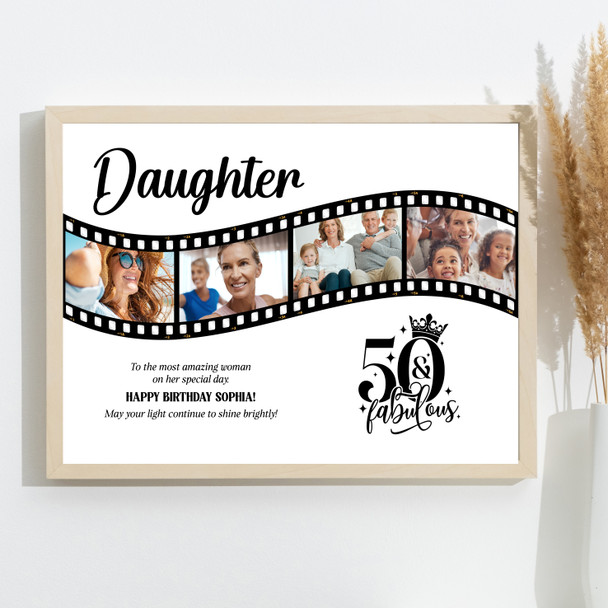 Photo Collage 50th Birthday Gift For Daughter 4-Photo Film Reel Print Or Canvas