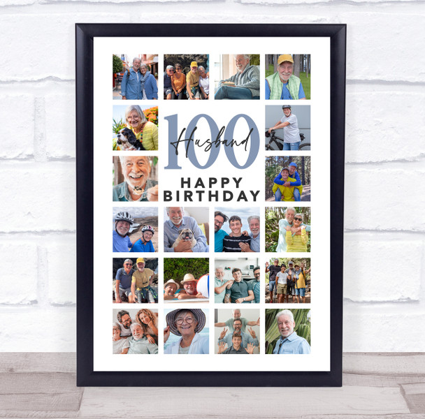 Photo Collage 100th Birthday Gift For Husband 20-Photo Portrait Print Or Canvas