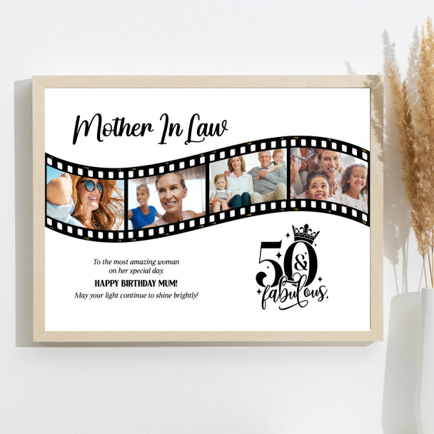 Photo Collage 50th Birthday Gift For Mother-In-Law 4-Photo Film Print Or Canvas
