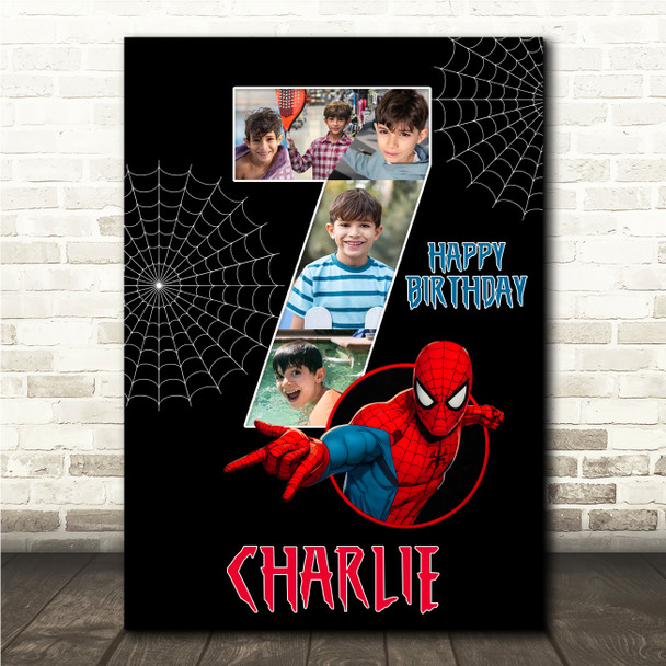 Photo Collage 5-Photo 7th Birthday Gift For Boys Kids Spiderman Print Or Canvas