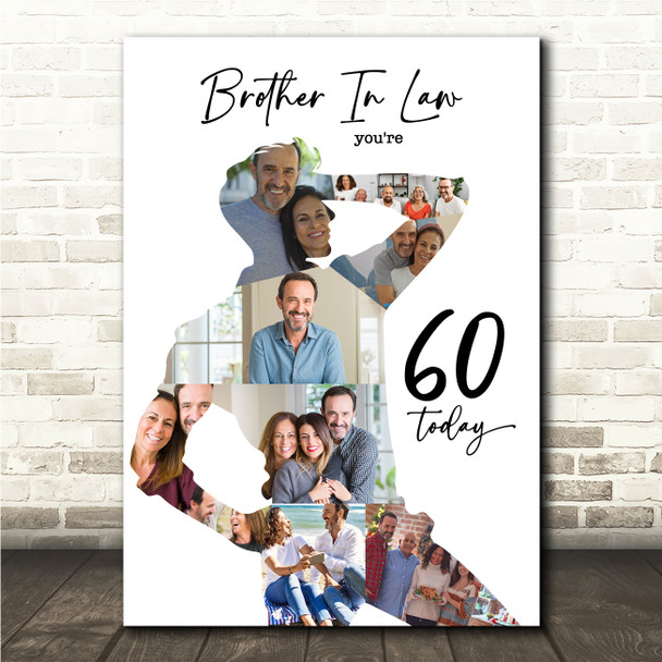Photo Collage 60th Birthday Gift For Brother-In-Law 9-Photo Man Print Or Canvas