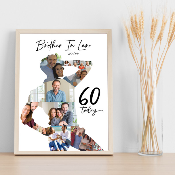 Photo Collage 60th Birthday Gift For Brother-In-Law 9-Photo Man Print Or Canvas