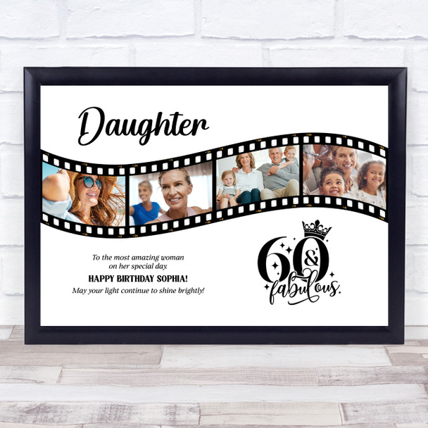 Photo Collage 60th Birthday Gift For Daughter 4-Photo Film Reel Print Or Canvas