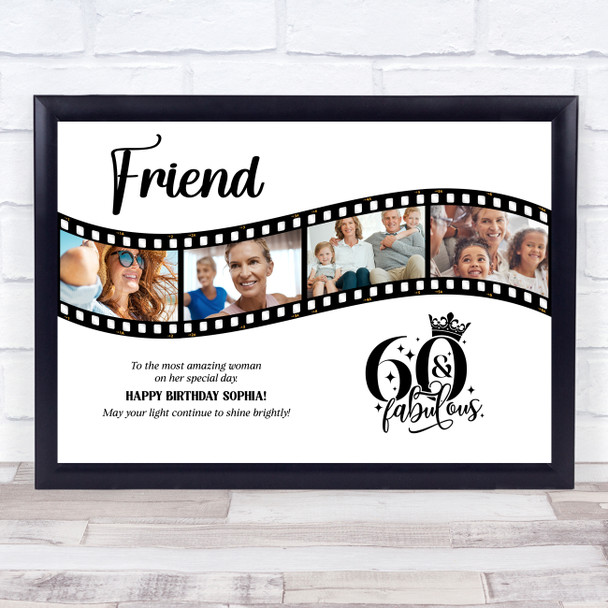 Photo Collage 60th Birthday Gift For Female Friend 4-Photo Film Print Or Canvas