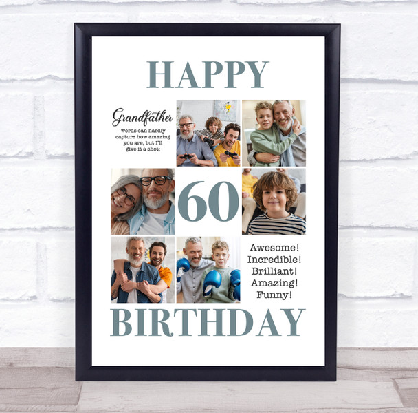 Photo Collage 60th Birthday Custom Gift For Grandfather 6-Photo Print Or Canvas