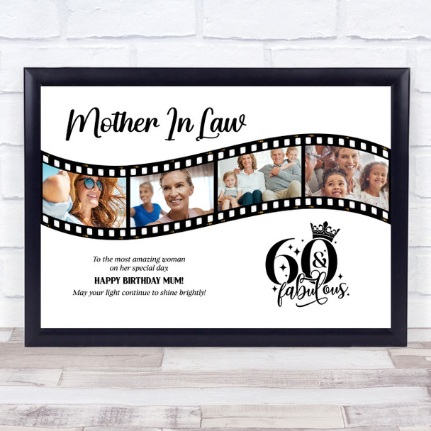 Photo Collage 60th Birthday Gift For Mother-In-Law 4-Photo Film Print Or Canvas