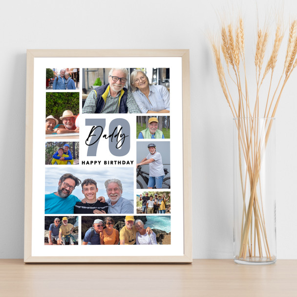Photo Collage 70th Birthday Custom Gift For Daddy 10-Photo Blue Print Or Canvas