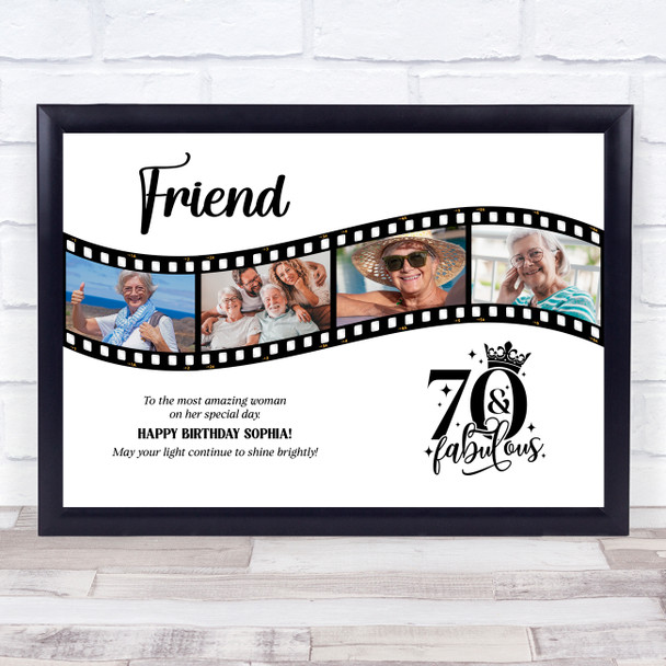 Photo Collage 70th Birthday Gift For Friend 4-Photo Film Female Print Or Canvas