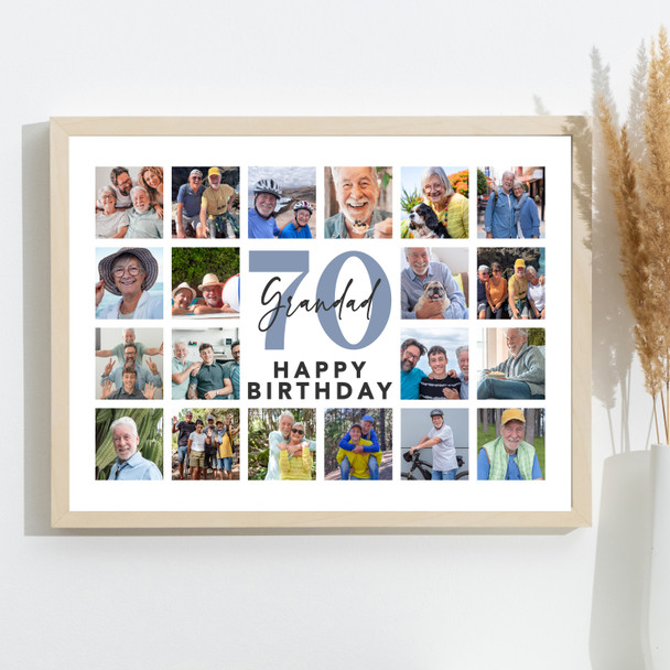 Photo Collage 70th Birthday Gift For Grandad 20-Photo Landscape Print Or Canvas