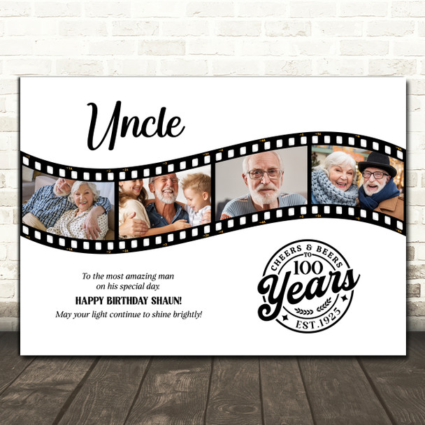 Photo Collage 100th Birthday Gift For Uncle 4-Photo Camera Film Print Or Canvas
