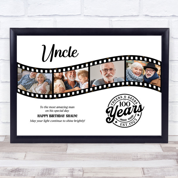 Photo Collage 100th Birthday Gift For Uncle 4-Photo Camera Film Print Or Canvas