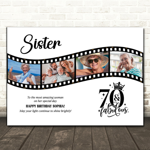 Photo Collage 70th Birthday Gift For Sister 4-Photo Camera Film Print Or Canvas