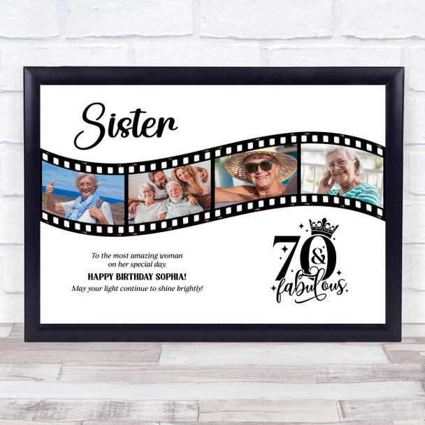 Photo Collage 70th Birthday Gift For Sister 4-Photo Camera Film Print Or Canvas