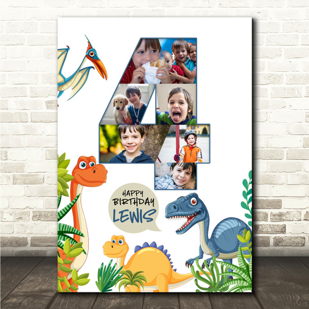 Photo Collage 7-Photo 4th Birthday Gift For Kids Boys Dinosaurs Print Or Canvas