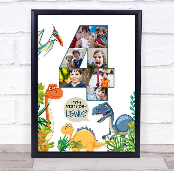 Photo Collage 7-Photo 4th Birthday Gift For Kids Boys Dinosaurs Print Or Canvas