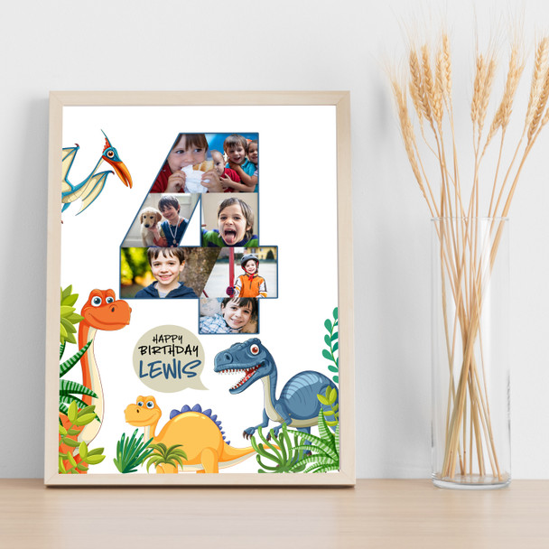 Photo Collage 7-Photo 4th Birthday Gift For Kids Boys Dinosaurs Print Or Canvas