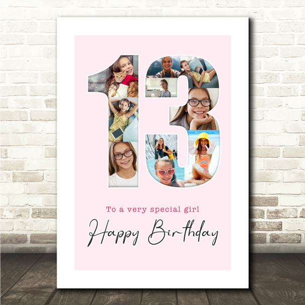 Photo Collage 10-Photo 13th Birthday Custom Gift For Girls Pink Print Or Canvas