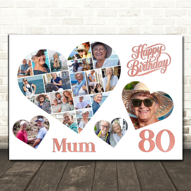 Photo Collage 80th Birthday Custom Gift For Mum 20-Photo Hearts Print Or Canvas