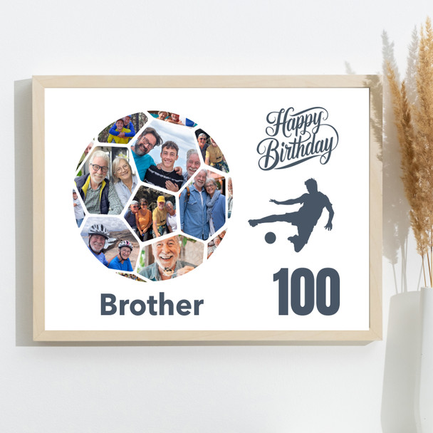 Photo Collage 100th Birthday Gift For Brother 14-Photo Football Print Or Canvas