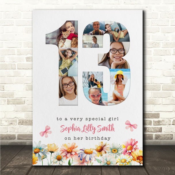 Photo Collage 10-Photo 13th Birthday Gift For Teen Girls Floral Print Or Canvas