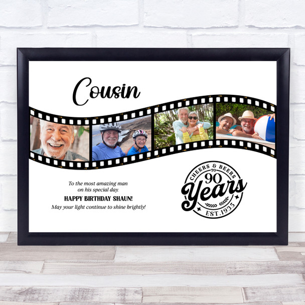 Photo Collage 90th Birthday Gift For Cousin 4-Photo Camera Film Print Or Canvas
