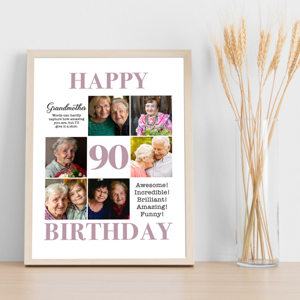 Photo Collage 90th Birthday Custom Gift For Grandmother 6-Photo Print Or Canvas