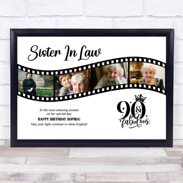 Photo Collage 90th Birthday Gift For Sister-In-Law 4-Photo Film Print Or Canvas