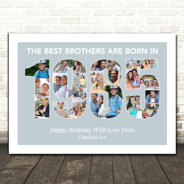Photo Collage Blue Birthday Gift For Brother 22-Photo Year 1985 Print Or Canvas