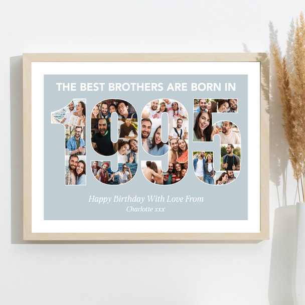 Photo Collage Blue Birthday Gift For Brother 22-Photo Year 1995 Print Or Canvas