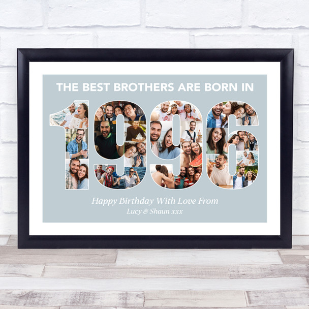 Photo Collage Blue Birthday Gift For Brother 23-Photo Year 1996 Print Or Canvas