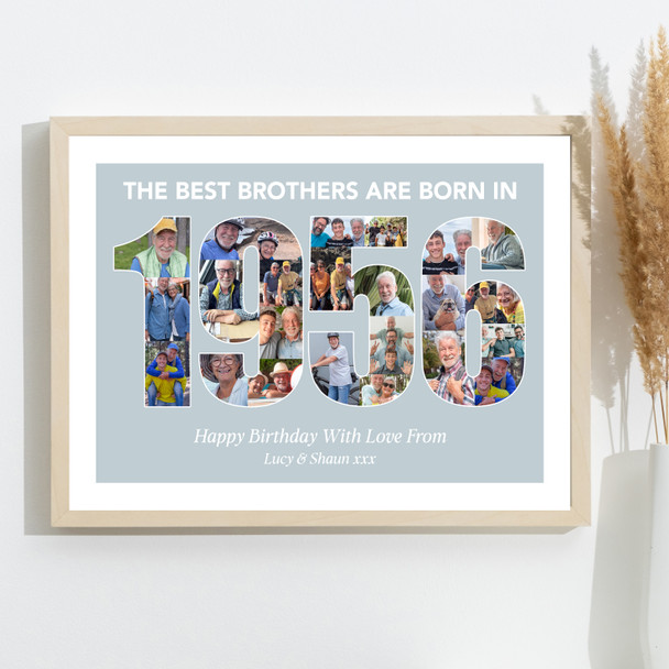 Photo Collage Blue Birthday Gift For Brother 24-Photo Year 1956 Print Or Canvas