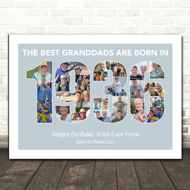 Photo Collage Blue Birthday Gift For Grandad 25-Photo Year 1936 Print Or Canvas