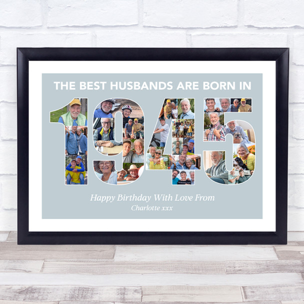 Photo Collage Blue Birthday Gift For Husband 25-Photo Year 1945 Print Or Canvas
