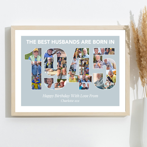 Photo Collage Blue Birthday Gift For Husband 25-Photo Year 1945 Print Or Canvas