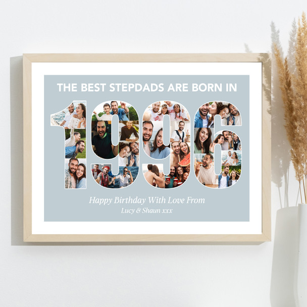 Photo Collage Blue Birthday Gift For Stepdad 23-Photo Year 1996 Print Or Canvas