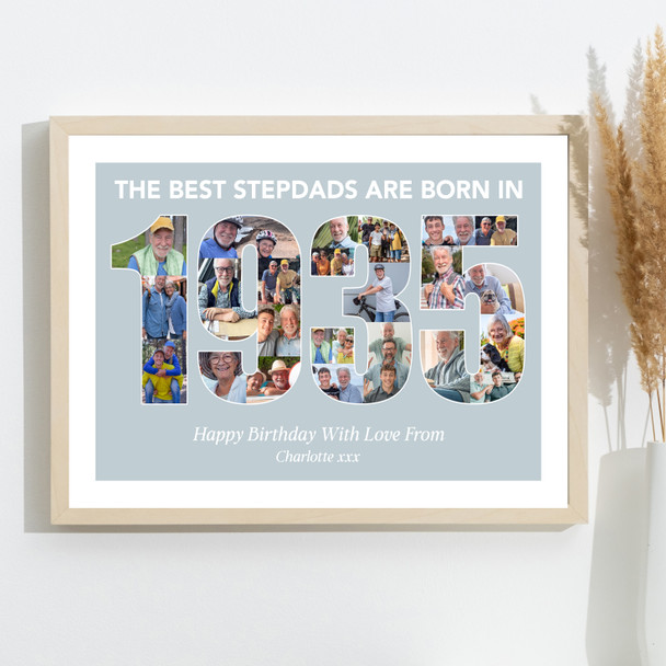 Photo Collage Blue Birthday Gift For Stepdad 24-Photo Year 1935 Print Or Canvas