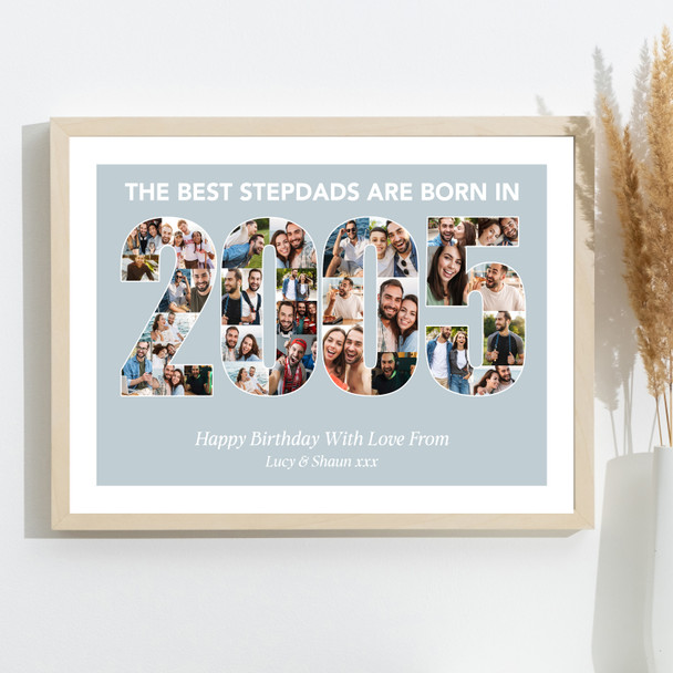 Photo Collage Blue Birthday Gift For Stepdad 33-Photo Year 2005 Print Or Canvas